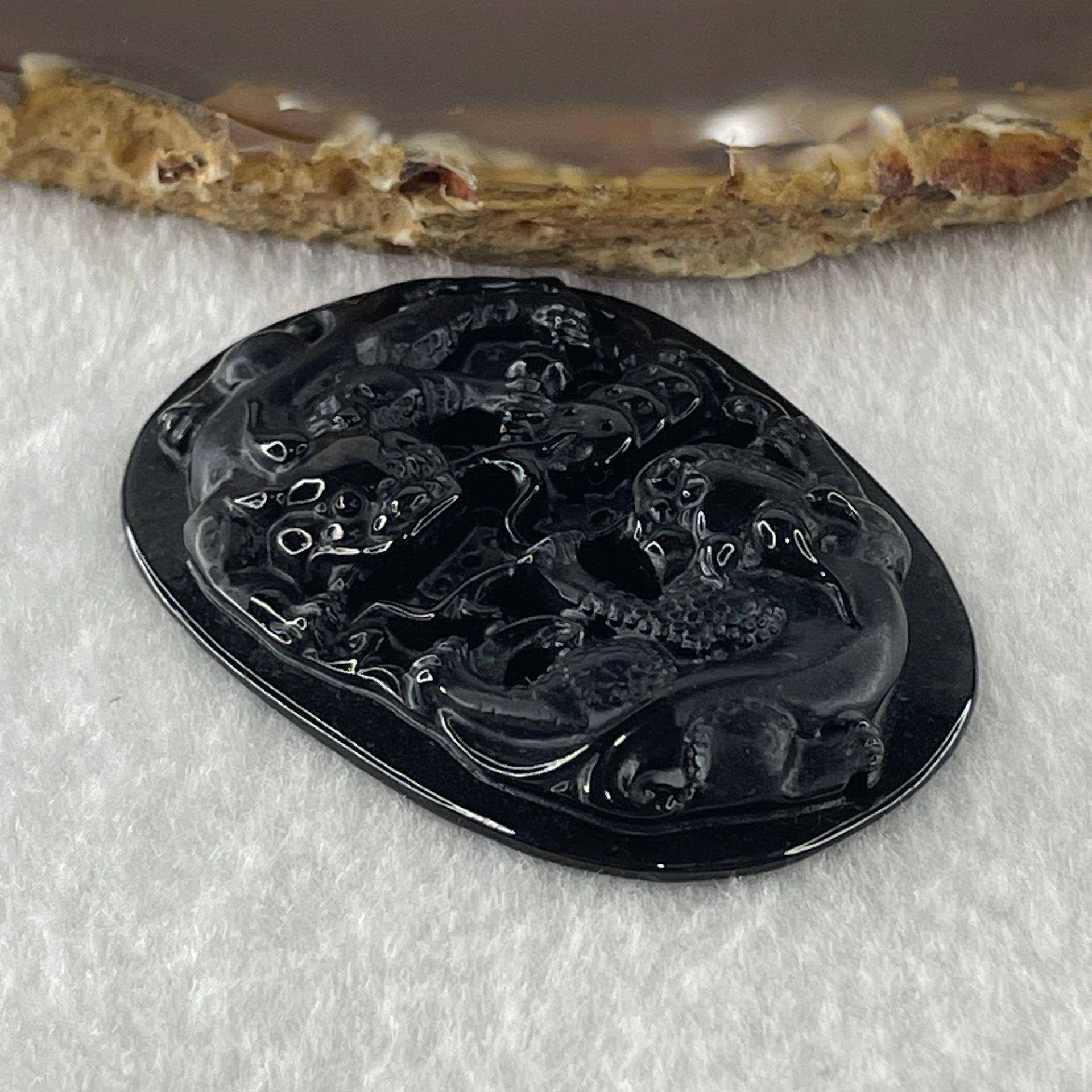 Type A Opaque to Partial Translucent Black Omphacite Jadeite Pixiu Pair with Coins Pendant 19.06g 53.4 by 38.5 by 7.6mm - Huangs Jadeite and Jewelry Pte Ltd