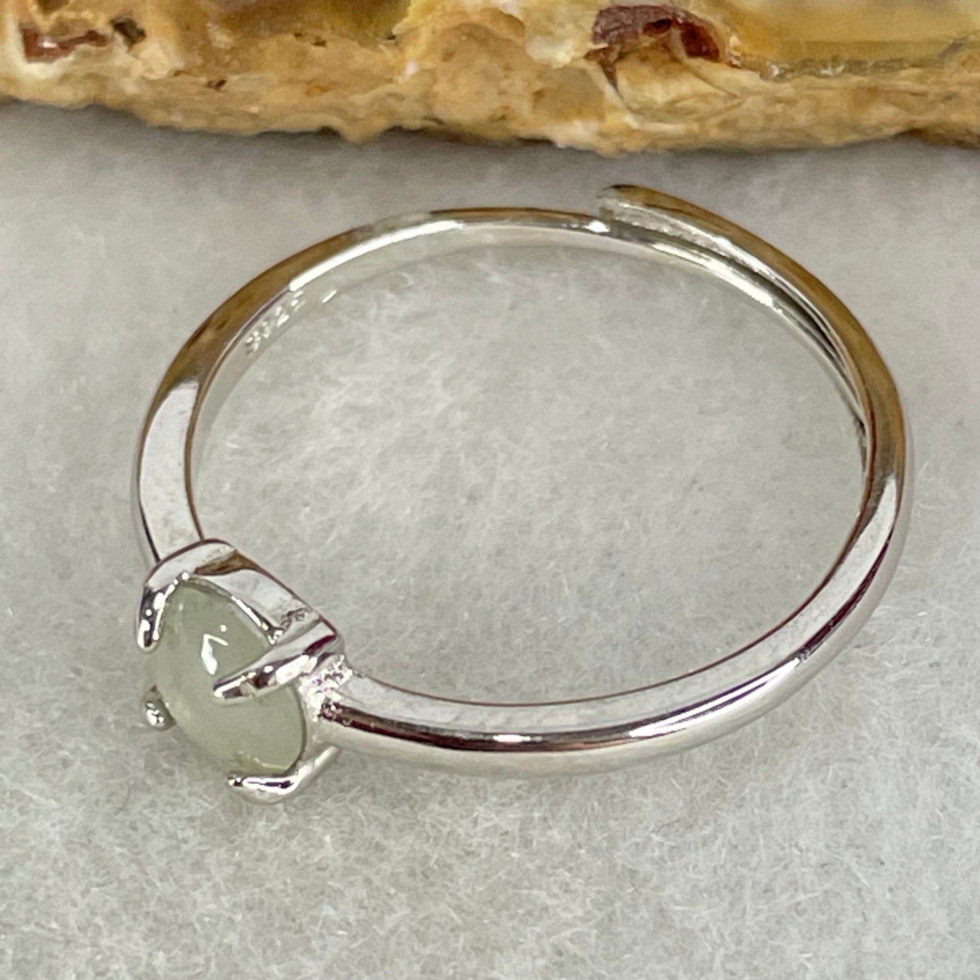 Type A Semi Icy Lavender Cabochon Jadeite in S925 Sliver Ring (Adjustable Size) 1.16g 5.2 by 3.0mm - Huangs Jadeite and Jewelry Pte Ltd
