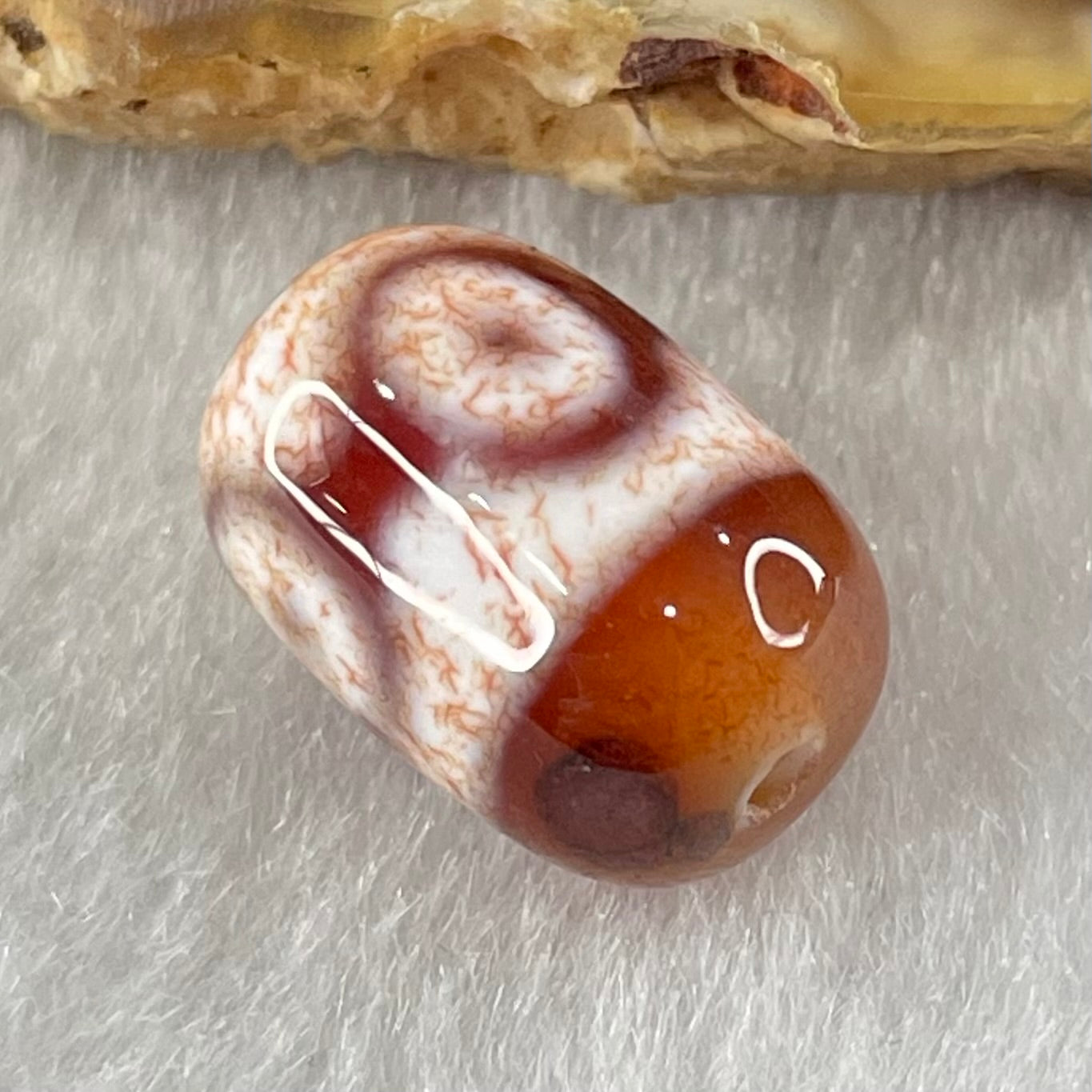 Natural Powerful Tibetan Old Oily Agate 3 Eyes Dzi Bead Heavenly Master (Tian Zhu) 三眼天诛 2.37g 14.6 by 10.1mm - Huangs Jadeite and Jewelry Pte Ltd