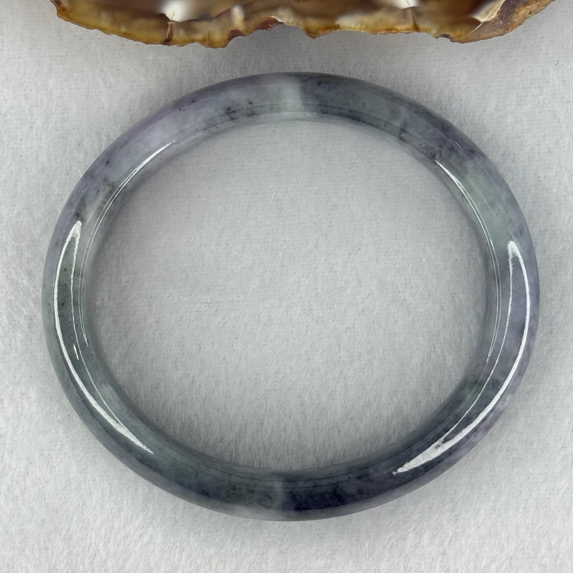 Type A Wuji Grey Black with Lavender Jadeite Oval Bangle Internal Diameter 57.8mm 48.41g 12.7 by 7.7mm (Very Slight Fine Internal Lines) - Huangs Jadeite and Jewelry Pte Ltd