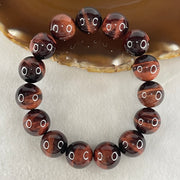 Natural Red Tiger's Eye Quartz Beads Bracelet 59.31g 16.5cm 14.1mm 15 Beads - Huangs Jadeite and Jewelry Pte Ltd