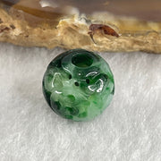 Natural Type A Lao Keng Old Mine Green with Light Green Jadeite Flora Carving Bead Charm 1.38g 10.7mm - Huangs Jadeite and Jewelry Pte Ltd