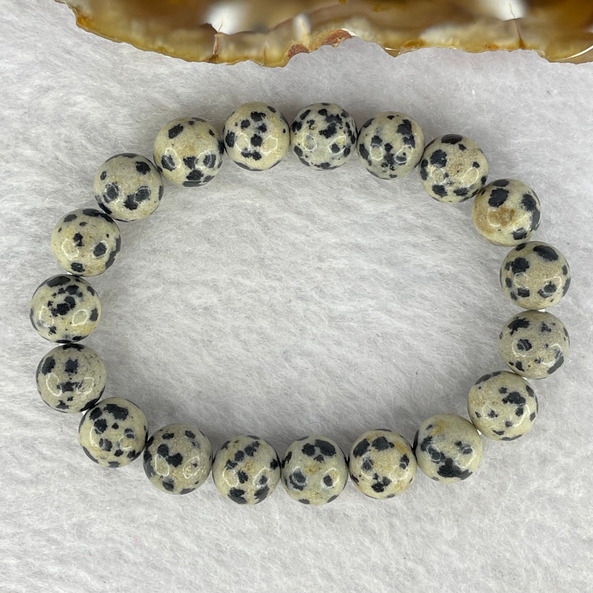 Natural Dalmatian Jasper Stone Bracelet 15.52g 13cm 8.5mm 19 Beads - Huangs Jadeite and Jewelry Pte Ltd