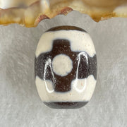 Natural Powerful Tibetan Old Oily Dark Brown With White Agate 3 Eyes Dzi Bead Heavenly Master (Tian Zhu) 三眼天诛 5.05g 17.8 by 13.5mm - Huangs Jadeite and Jewelry Pte Ltd