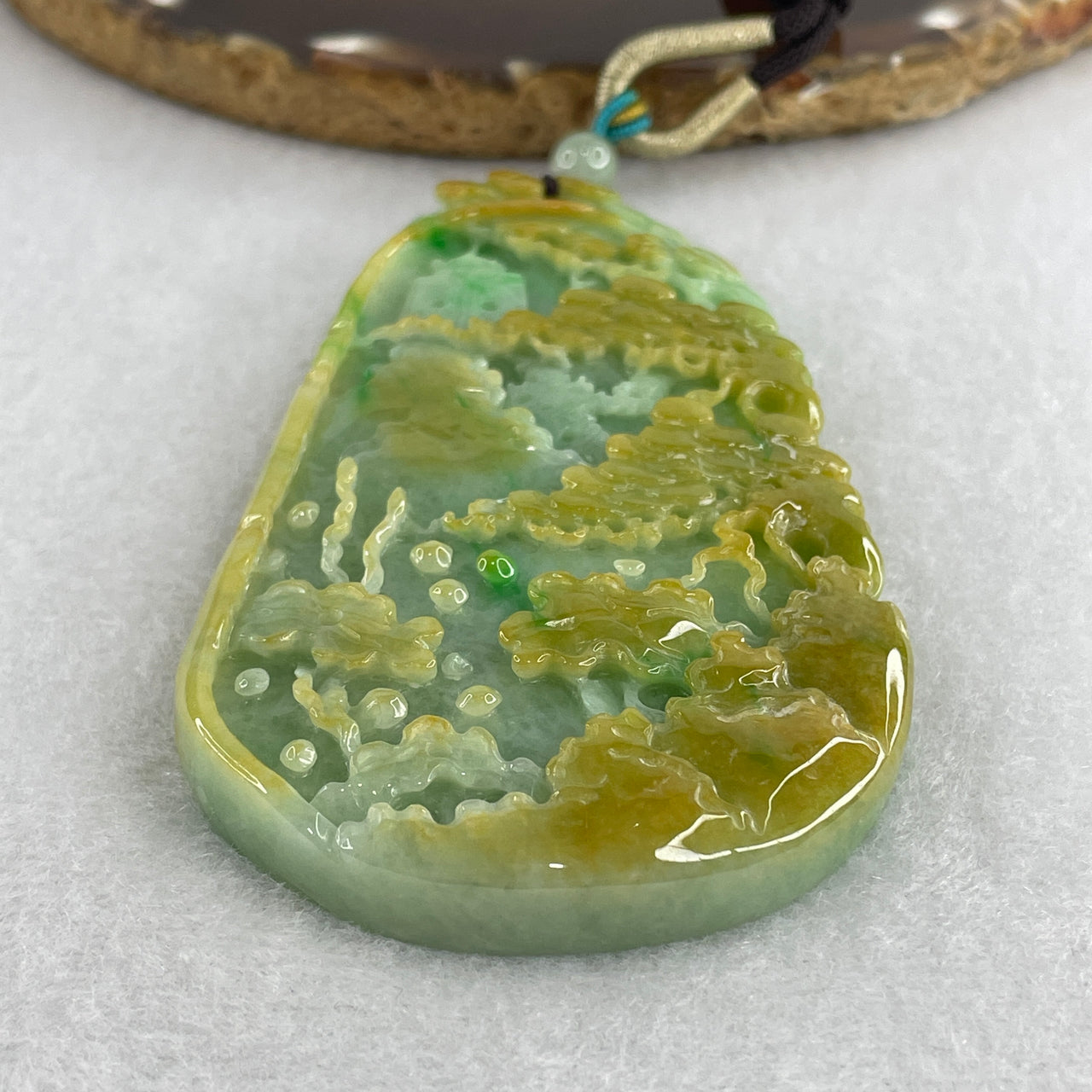 Certified Natural Type A Green & Yellowish Jadeite Shan Shui Pendant | Certified Untreated Fei Cui Landscape Plaque (75.84g | 92.5mm x 51.2mm x 8.9mm)