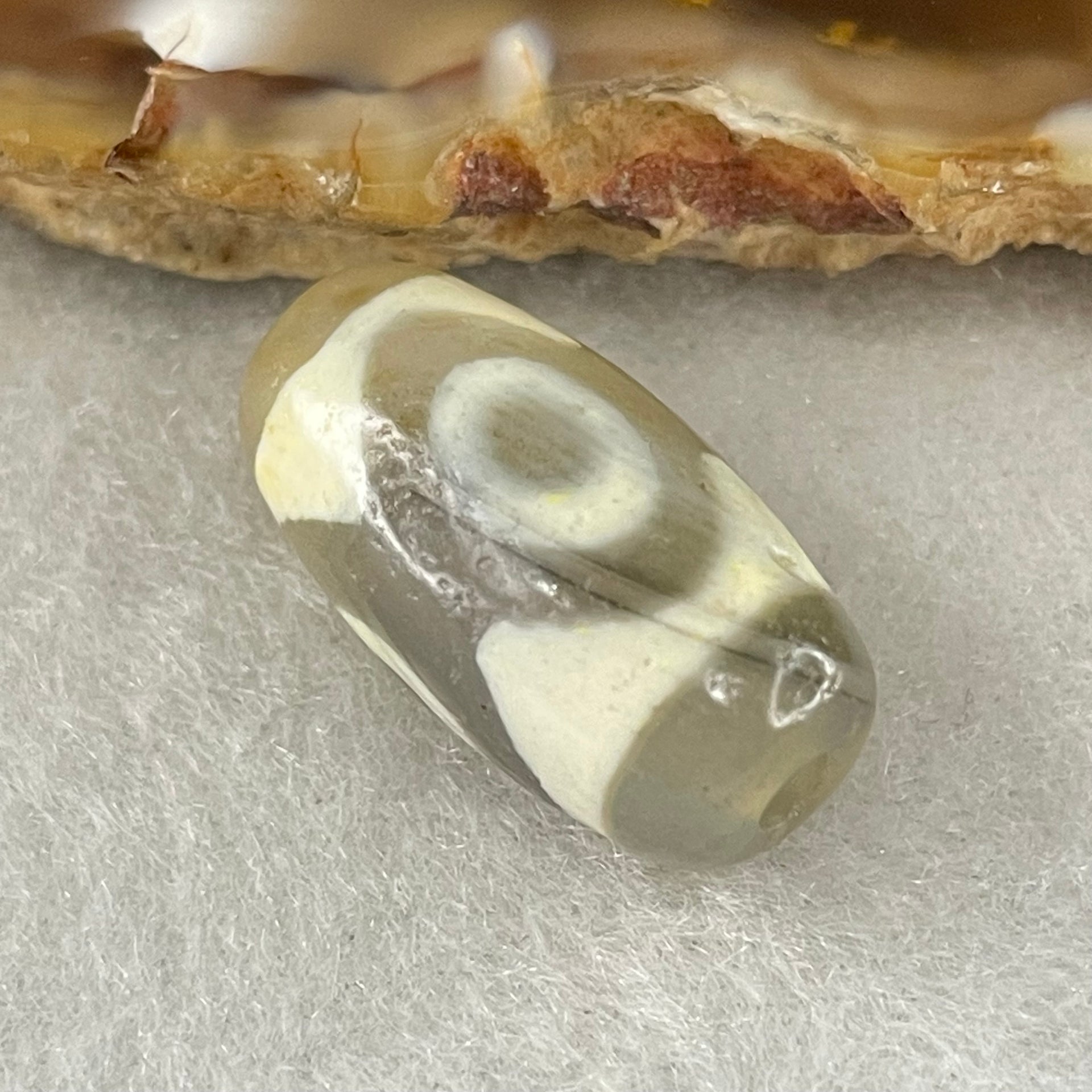 Natural Powerful Tibetan Old Oily Agate 3 Eyes Dzi Bead Heavenly Master (Tian Zhu) 三眼天诛 3.23g 19.9 by 10.4mm - Huangs Jadeite and Jewelry Pte Ltd