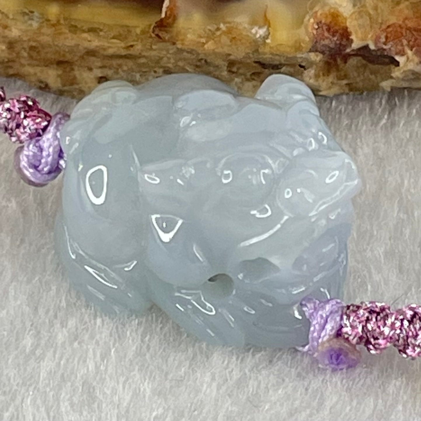 Type A Lavender with Yellow Patch Jadeite Male Pixiu String Bracelet 5.96g 13cm 18.0 by 14.2 by 12.6mm - Huangs Jadeite and Jewelry Pte Ltd