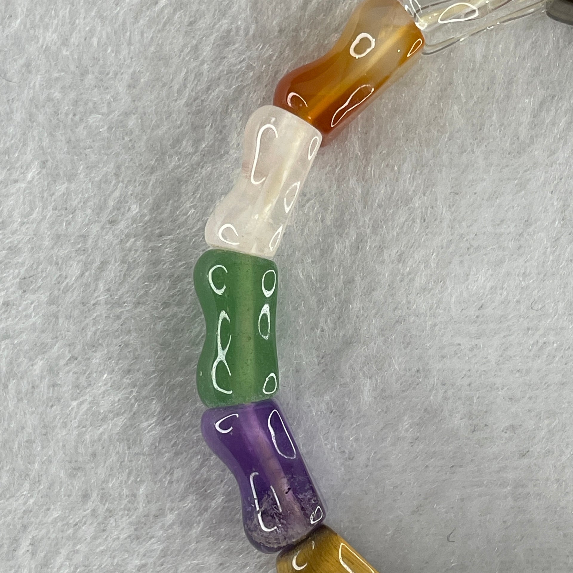 Natural Multi Treasures Mixed Quartz Bamboo Shaped Beads Feng Shui Bracelet 11.19g 16cm 9.4mm 14 Beads - Huangs Jadeite and Jewelry Pte Ltd