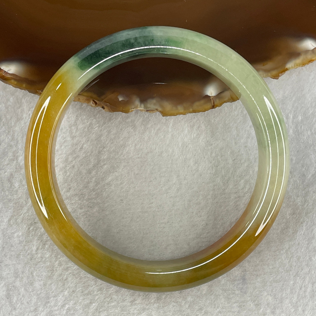 Certified Natural Type A Brownish Red with Green and Spicy Green Spot Jadeite Bangle 57.83g Internal Diameter 58.7mm 12.5 by 9.0mm (Slight Internal Line)