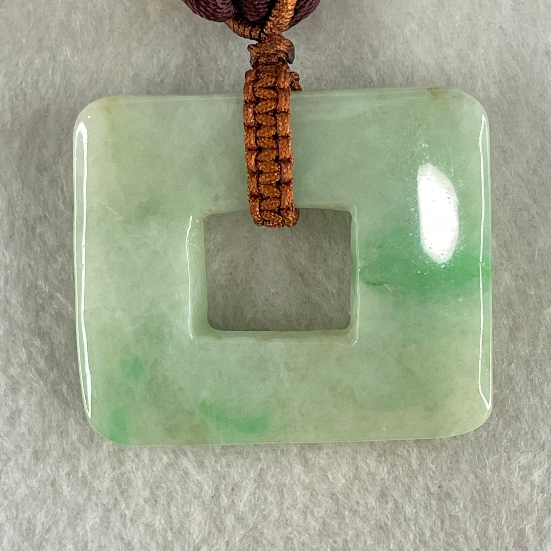 Natural Type A Green with Apple Green Spot Jadeite Square Shape Pendant 35.24g 41.8 by 35.3 b7 5.9mm - Huangs Jadeite and Jewelry Pte Ltd
