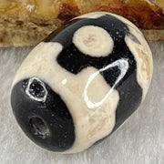 Natural Powerful Tibetan Old Oily Dark Brown With White Agate 3 Eyes Dzi Bead Heavenly Master (Tian Zhu) 三眼天诛 4.90g 17.8 by 13.5mm - Huangs Jadeite and Jewelry Pte Ltd