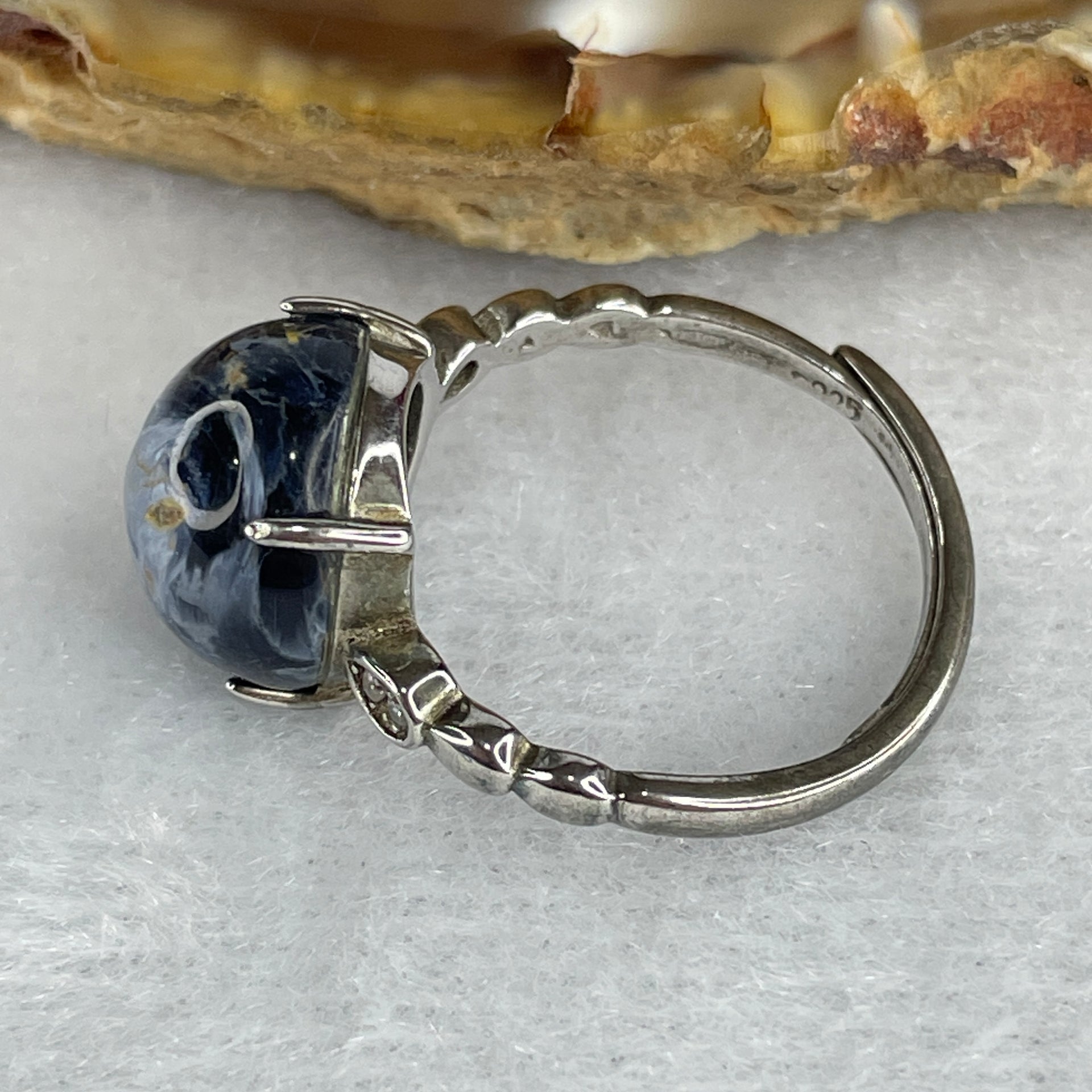 Good Grade Natural Blue Pietersite in S925 Sliver 2.84g 11.2 by 6.5mm (Adjustable Size) - Huangs Jadeite and Jewelry Pte Ltd