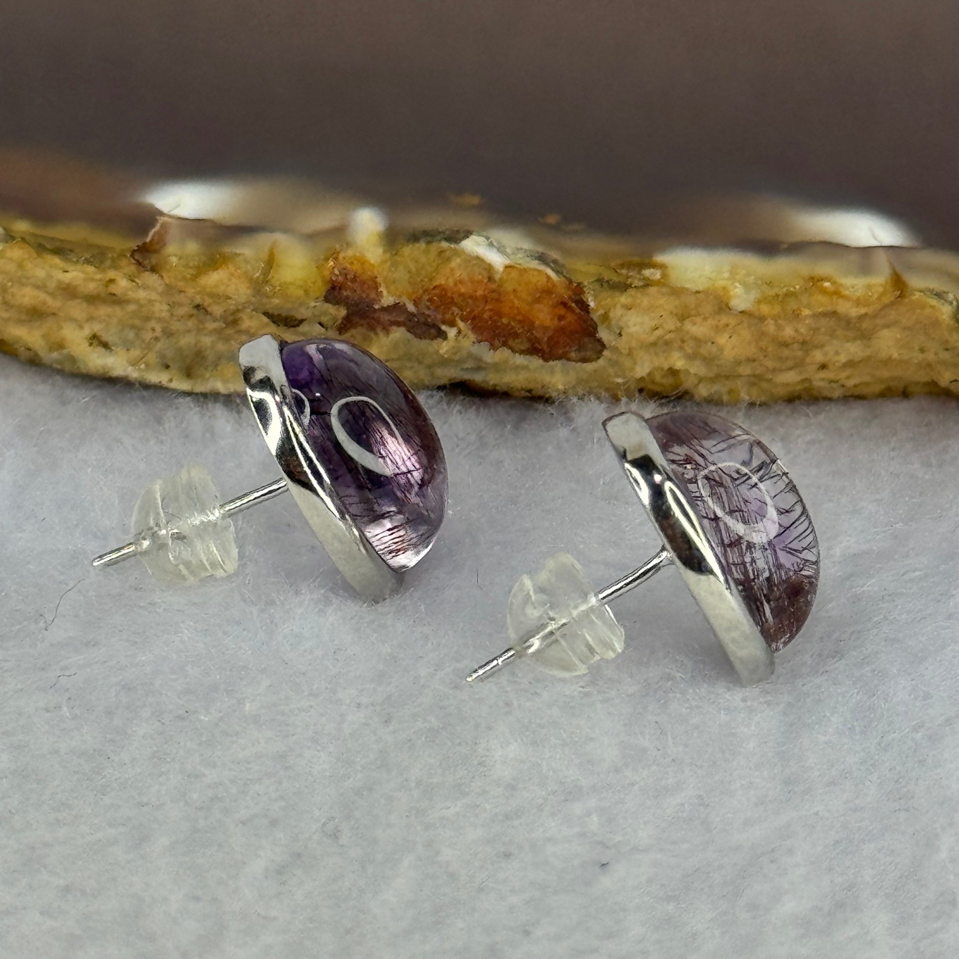 Good Grade Natural Super 7 S925 Silver Earrings 3.56g 12.1 by 9.3 by 5.5mm - Huangs Jadeite and Jewelry Pte Ltd