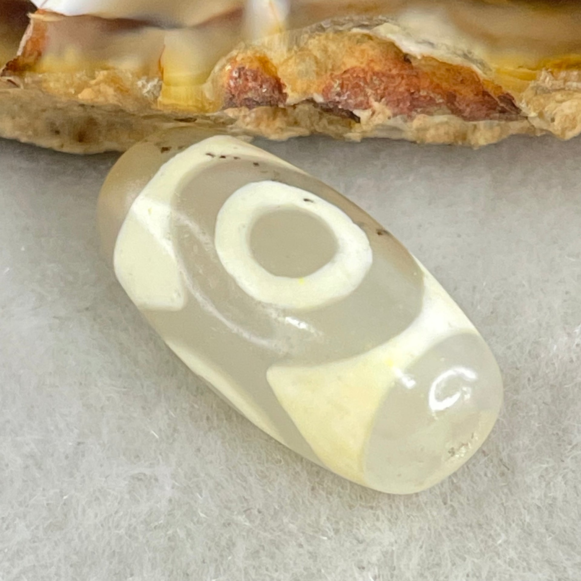 Natural Powerful Tibetan Old Oily Agate 3 Eyes Dzi Bead Heavenly Master (Tian Zhu) 三眼天诛 2.88g 19.8 by 9.9mm - Huangs Jadeite and Jewelry Pte Ltd