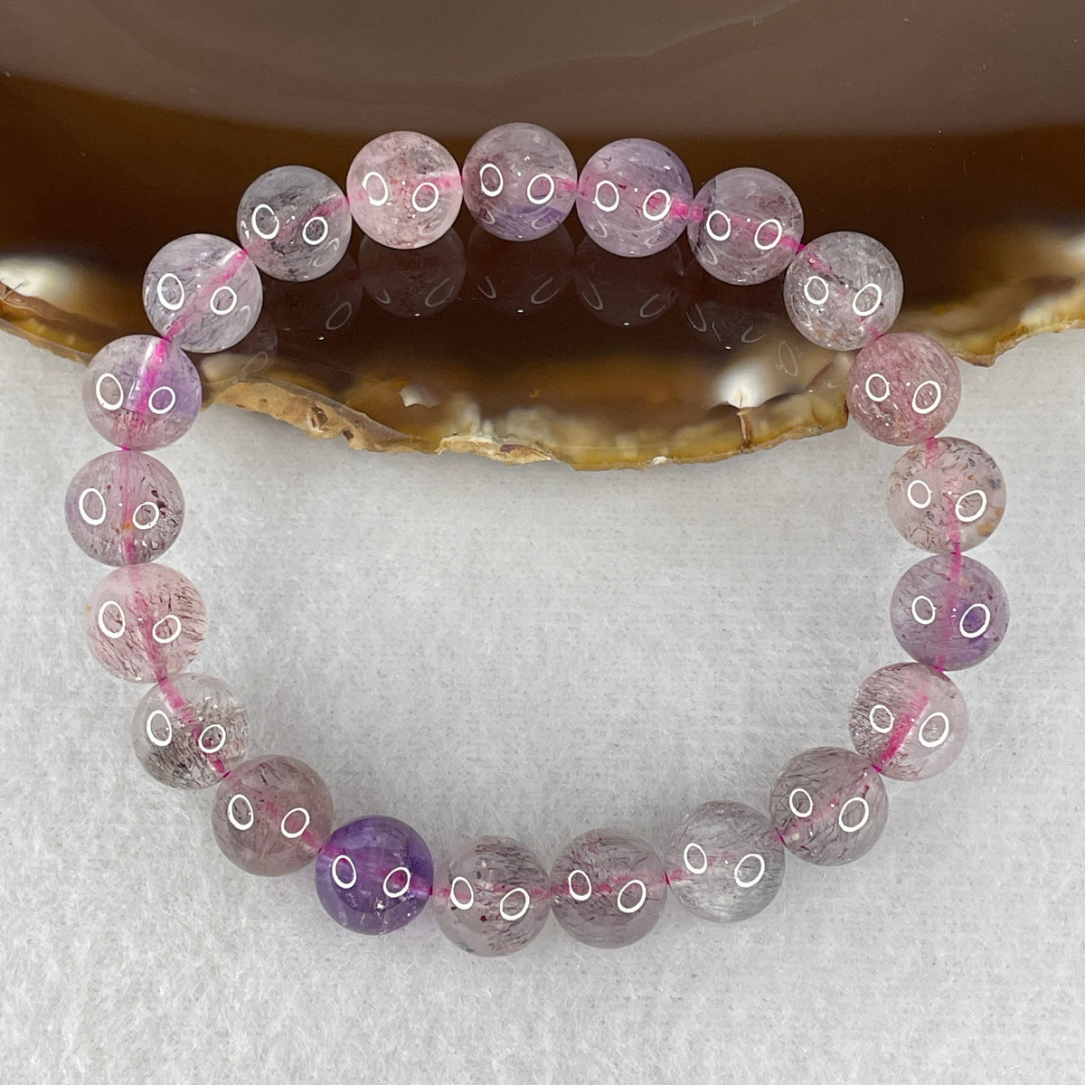 Certified Above-Average Grade Natural Super 7 Crystal Beads Bracelet | High-Density Multi-Bead Strand | Authentic Sacred Seven Multi-Mineral Inclusions Quartz Spiritual Catalyst & Auric Shield Bracelet (22.16g | 16cm Length | 9.2mm | 21 Beads)