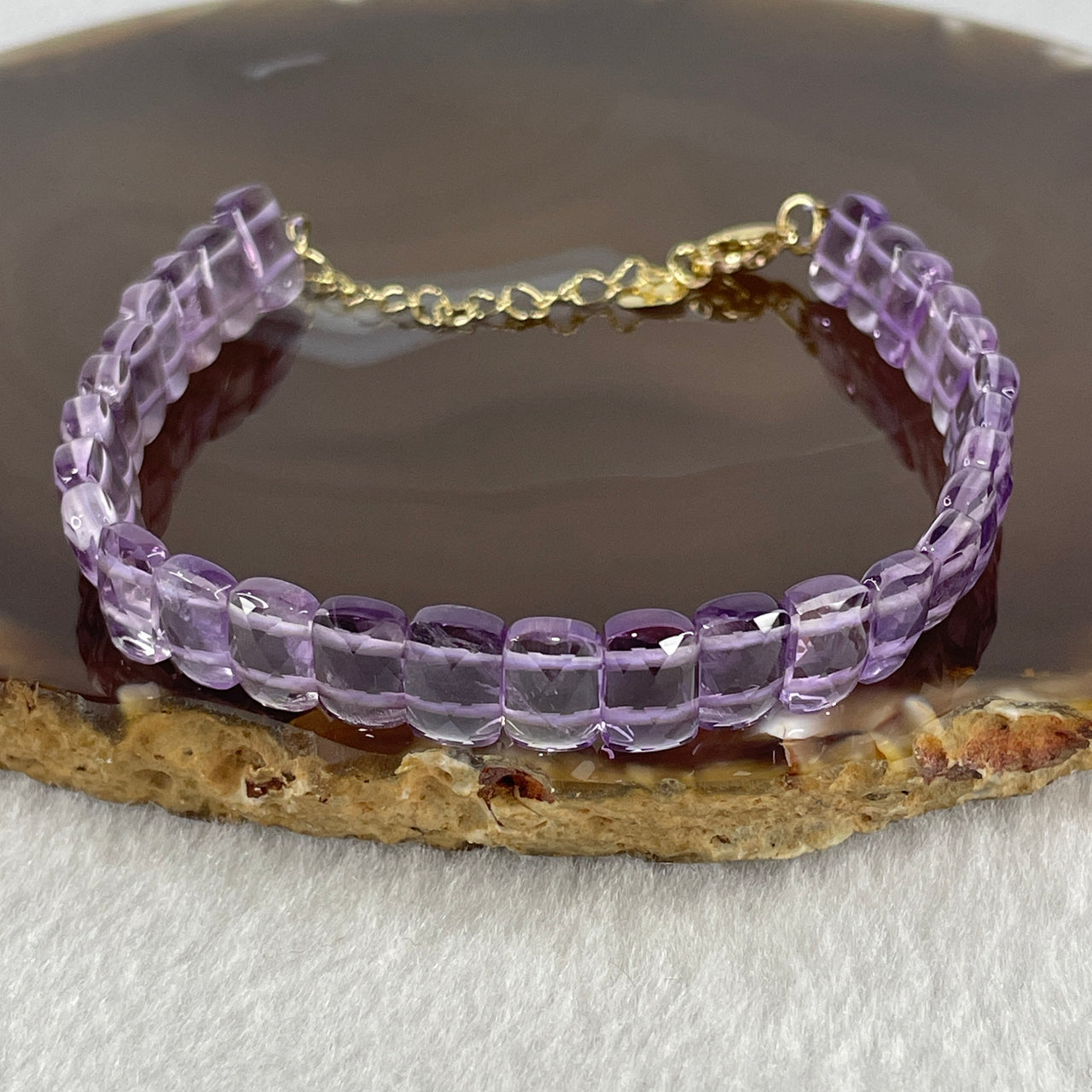 Natural Amethyst Shoupai Bracelet 12.39g 17-21cm 9.1mm 29Beads