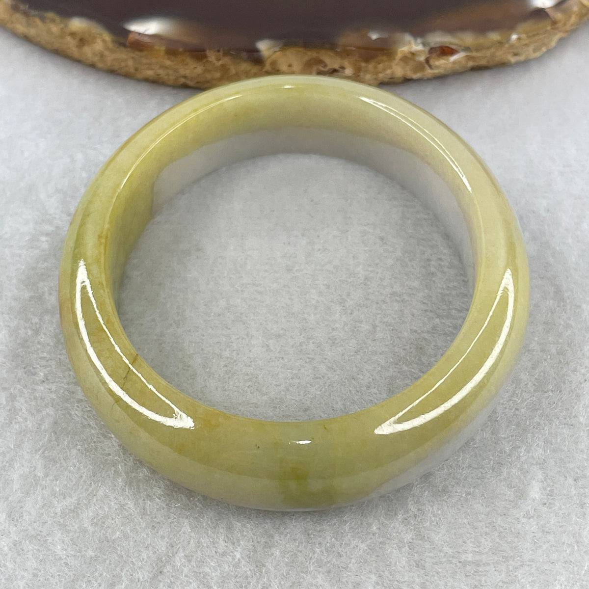 Natural Type A Yellowish & Lavender Jadeite Oval Bangle | (44.23g | 54.9mm Inner Diameter | 12.9mm x 7.4mm | Very Very Slight External Line | Synergy, "Zi Qi Dong Lai" Noble Benefactor Magnet & Feng Shui Abundance Anchor) - Huangs Jadeite and Jewelry Pte Ltd