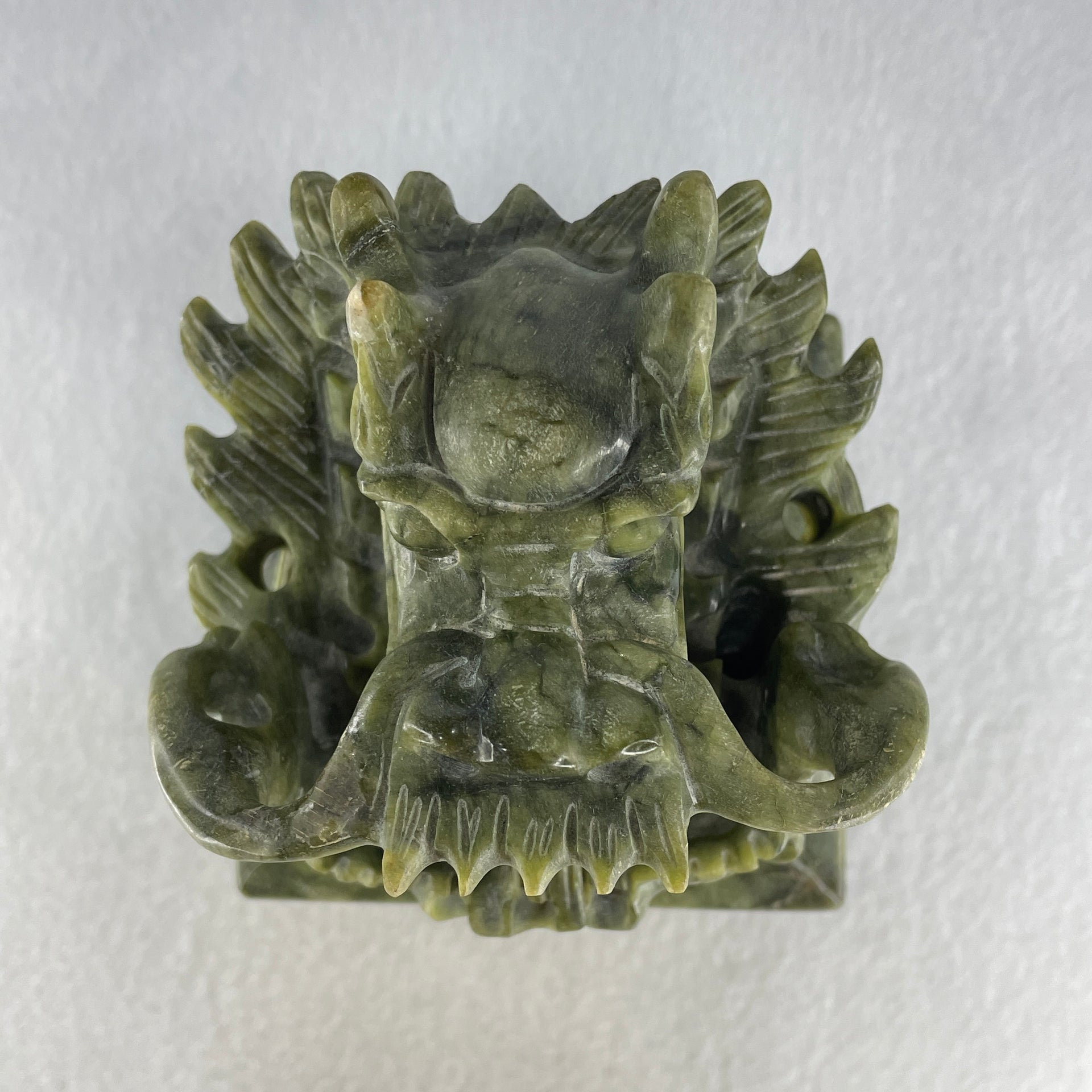 Natural Green Serpentine Dragon Seal Display 2,301.4g 92.5 by 91.5 by 145.0mm - Huangs Jadeite and Jewelry Pte Ltd
