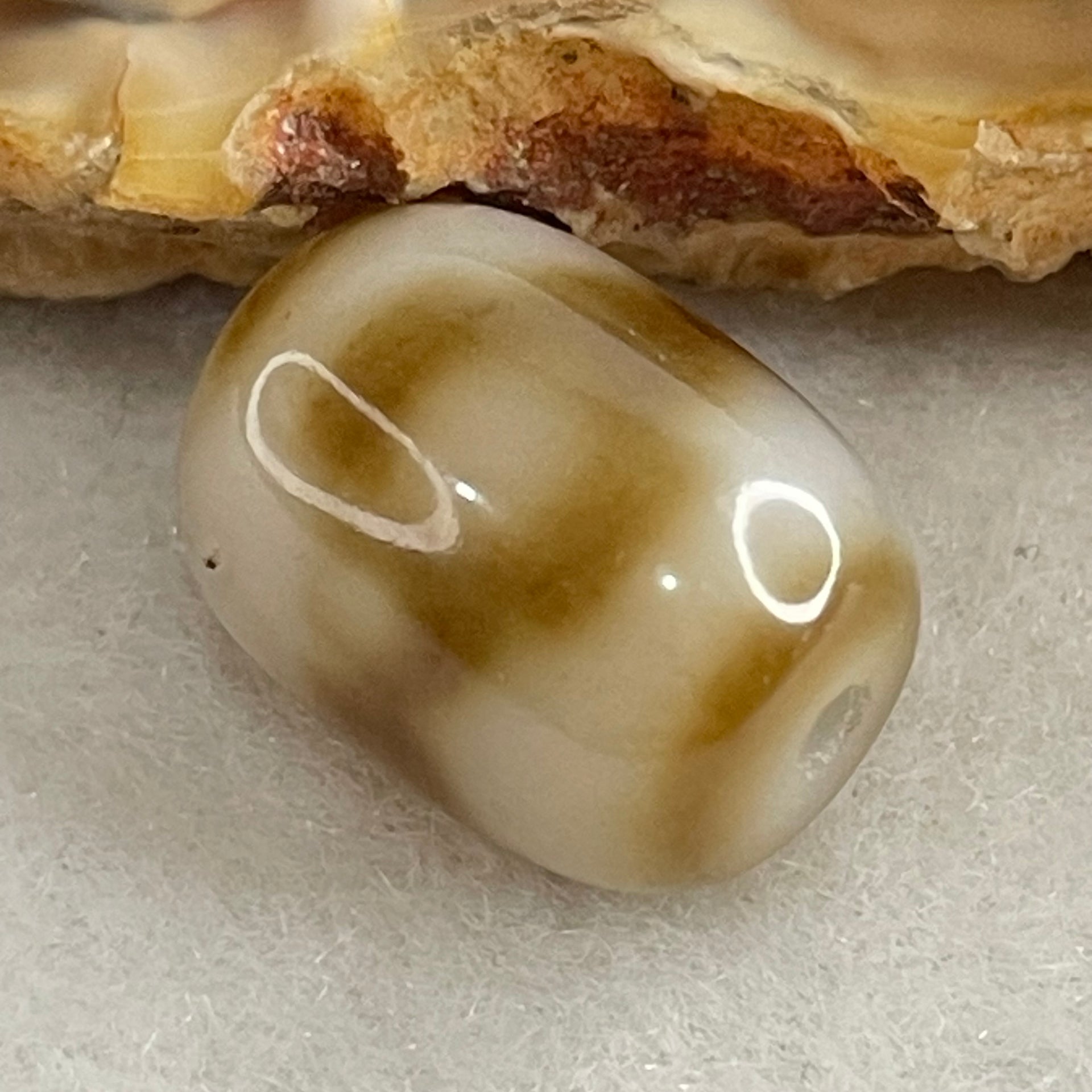 Natural Powerful Tibetan Old Oily Agate 3 Eyes Dzi Bead Heavenly Master (Tian Zhu) 三眼天诛 2.41g 13.8 by 10.5mm - Huangs Jadeite and Jewelry Pte Ltd