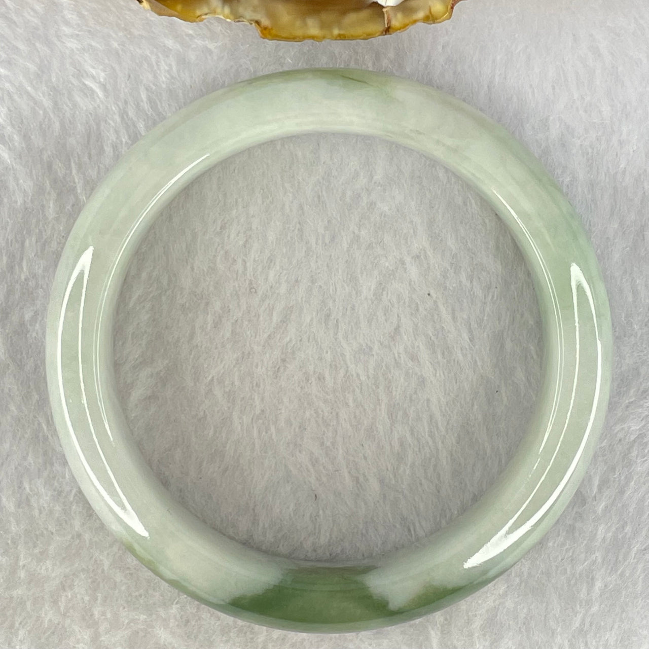Type A Faint Lavender Green with Moss Green Patches Jadeite Bangle Internal Diameter 56.8mm 67.33g 14.8 by 8.8mm (Internal Lines) - Huangs Jadeite and Jewelry Pte Ltd