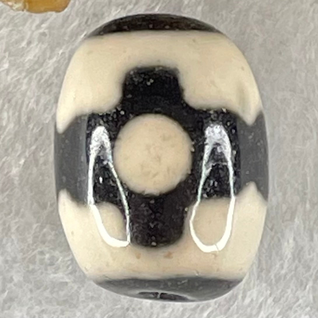 Natural Powerful Tibetan Old Oily Dark Brown With White Agate 3 Eyes Dzi Bead Heavenly Master (Tian Zhu) 三眼天诛 4.38g 17.0 by 13.0mm - Huangs Jadeite and Jewelry Pte Ltd
