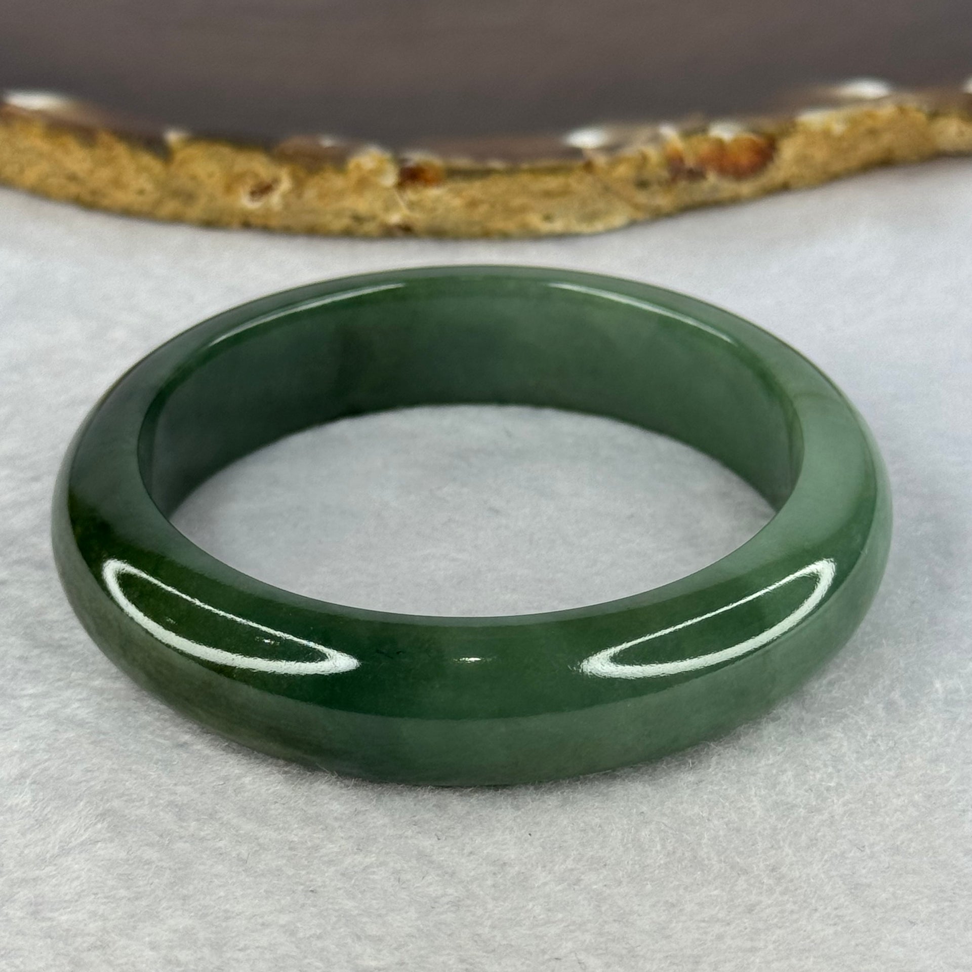 Type A Dark Green and Green Jadeite Bangle Internal Diameter 55.5mm 63.69g 14.1 by 8.5mm (Slight Internal Line) - Huangs Jadeite and Jewelry Pte Ltd