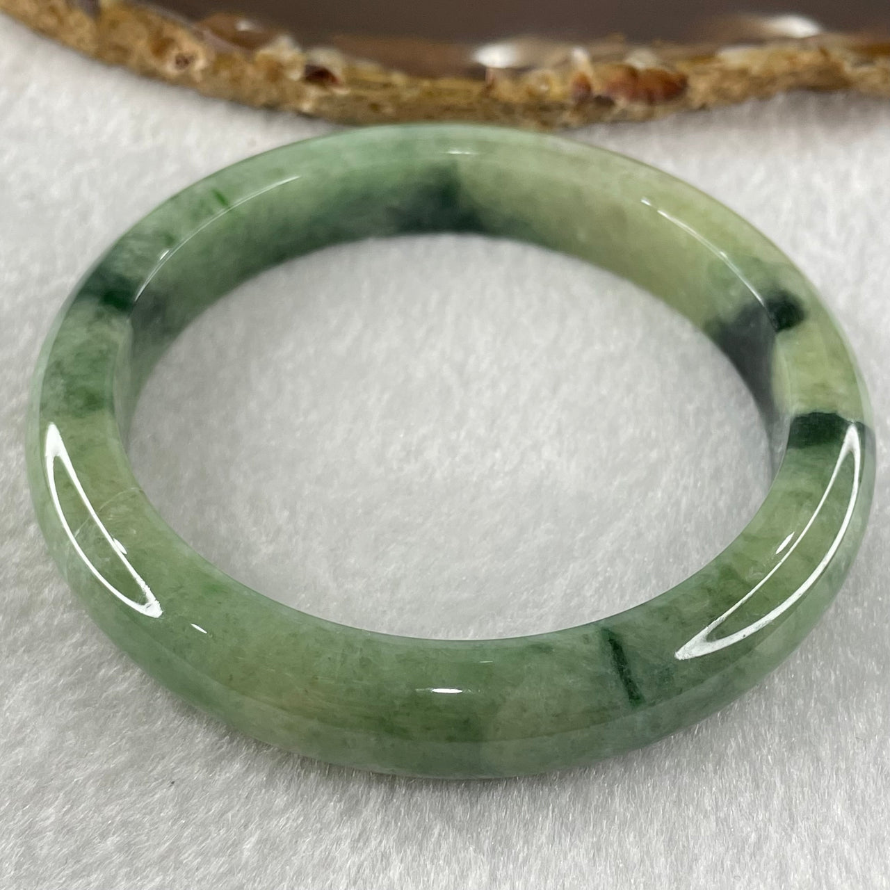 Type A Green with Dark Green Piao Hua Jadeite Bangle 52.75g Internal Diameter 58.0mm 11.1 by 9.3mm (External Lines and Internal Lines) - Huangs Jadeite and Jewelry Pte Ltd