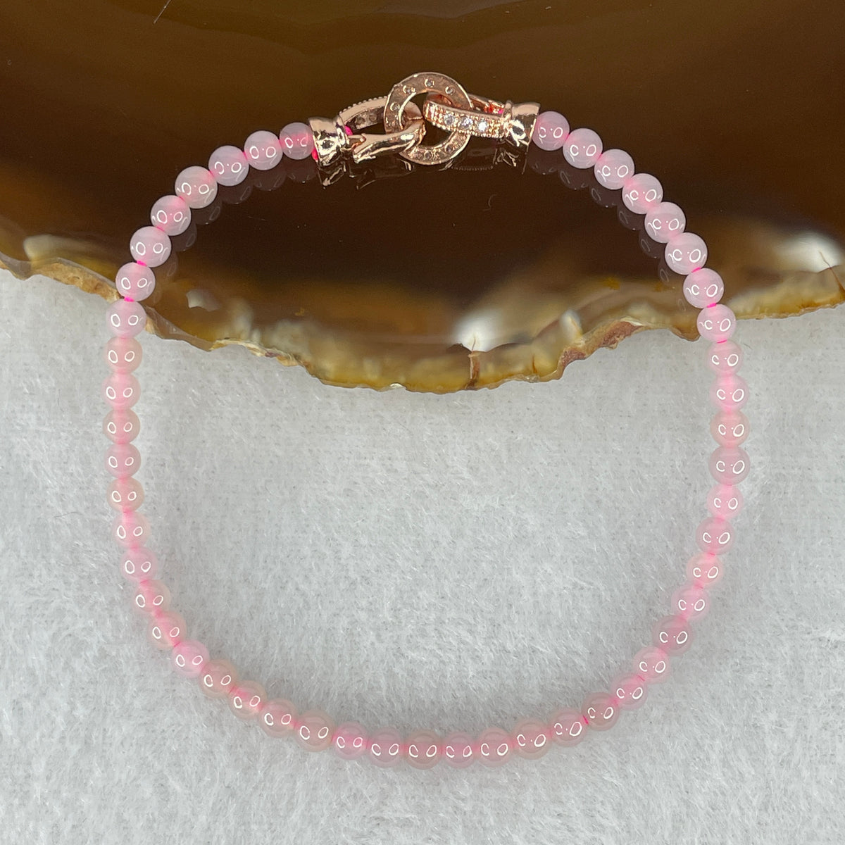 Natural Type A Semi-Icy Pink Jadeite Beads Bracelet | 17cm Delicate 3.8mm Round Genuine Pink Jade Bracelet Rose Gold Clasp (5.32g 49 Beads) - Huangs Jadeite and Jewelry Pte Ltd