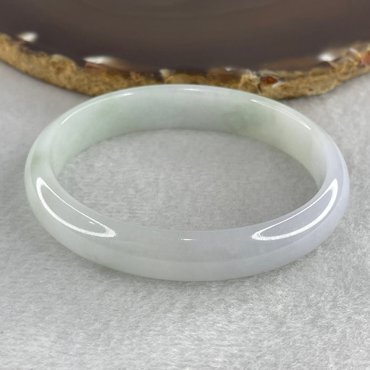 57.9mm Genuine Type A Jadeite Oval Bangle - Light Lavender Light Green Natural Jadeite Jewelry - 33.75g Wide Untreated Jade Bracelet for Women 11.6x6.3mm Wide (Close to Perfect)