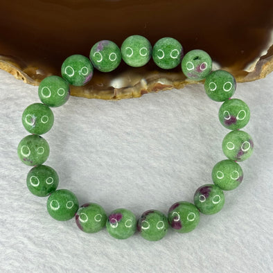 Natural Emerald And Ruby Zoisite Beads Bracelet 35.57g 16.5cm 10.4mm 19 Beads - Huangs Jadeite and Jewelry Pte Ltd