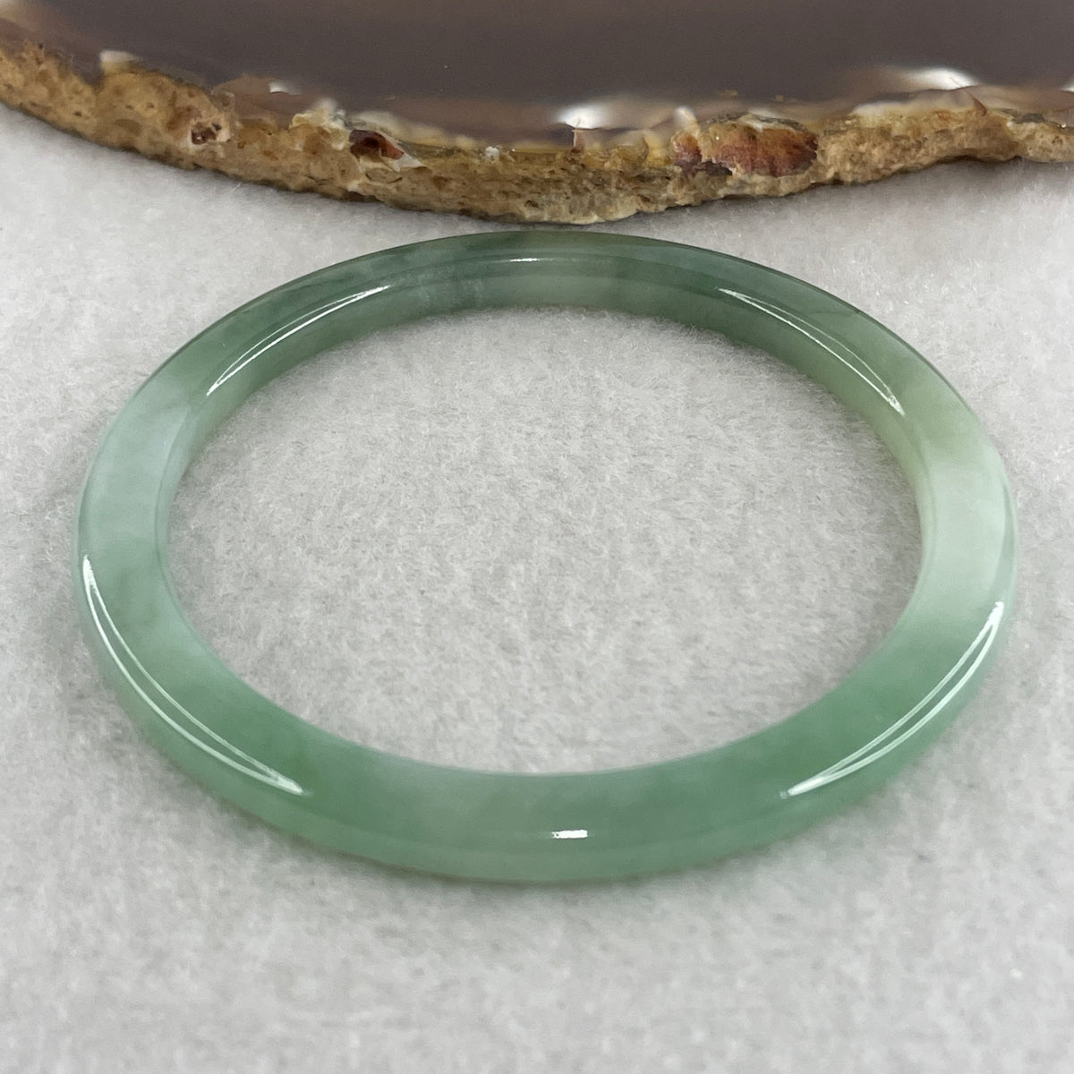 Natural Type A Light Green with Blueish Green Jadeite Flat Ding Dang Bangle 19.59g Inner Diameter 55.2mm 5.1 by 6.9mm (Perfect) - Huangs Jadeite and Jewelry Pte Ltd