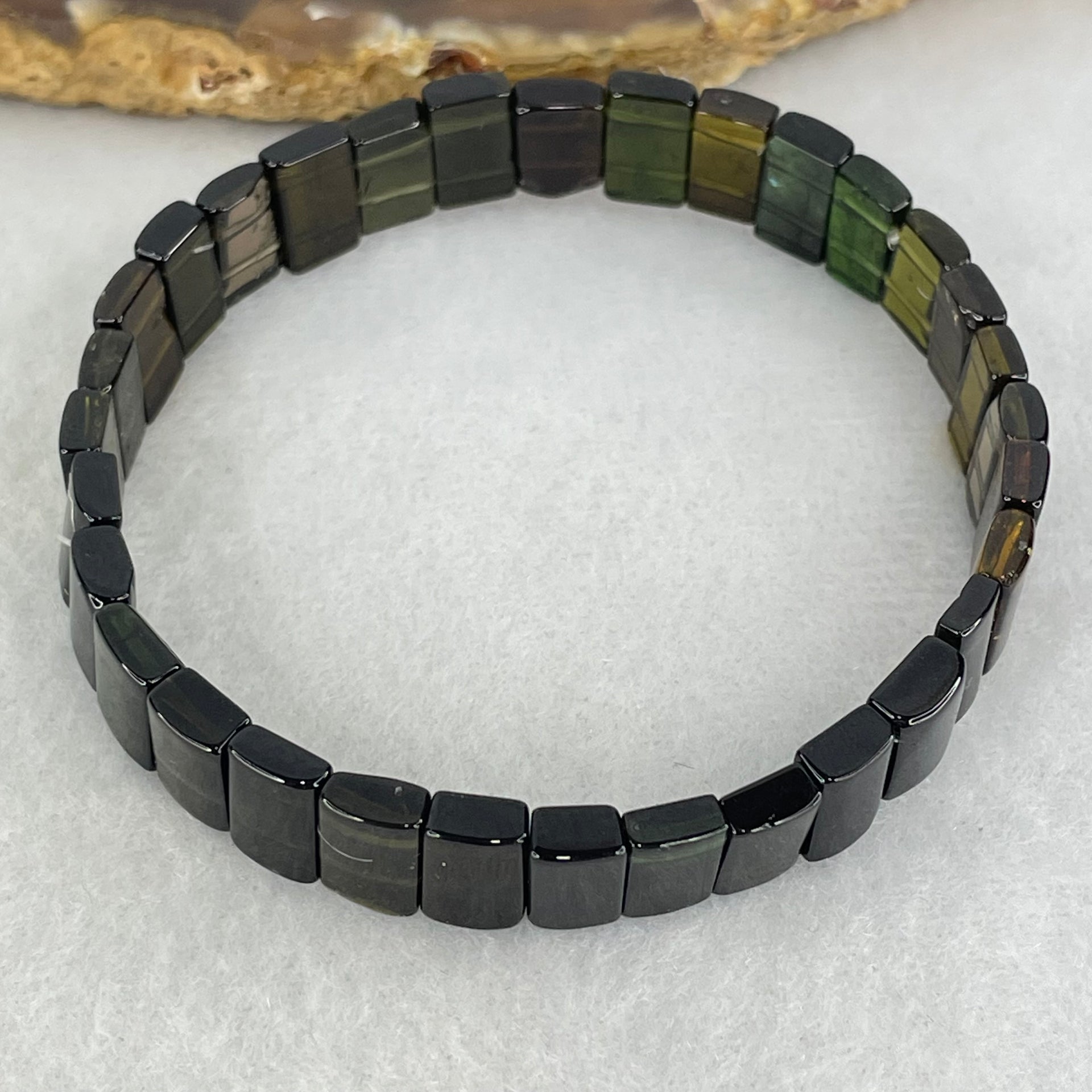 Very Good Grade Tourmaline Shou Pai Bracelet 13.94g 17cm 9.9 by 6.2mm 32pcs - Huangs Jadeite and Jewelry Pte Ltd