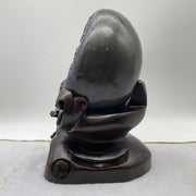 Natural Deep Purple Amethyst Egg with Wooden Stand Display Total 6,107.6g 175.0 by 200.0 by 270.0mm - Huangs Jadeite and Jewelry Pte Ltd