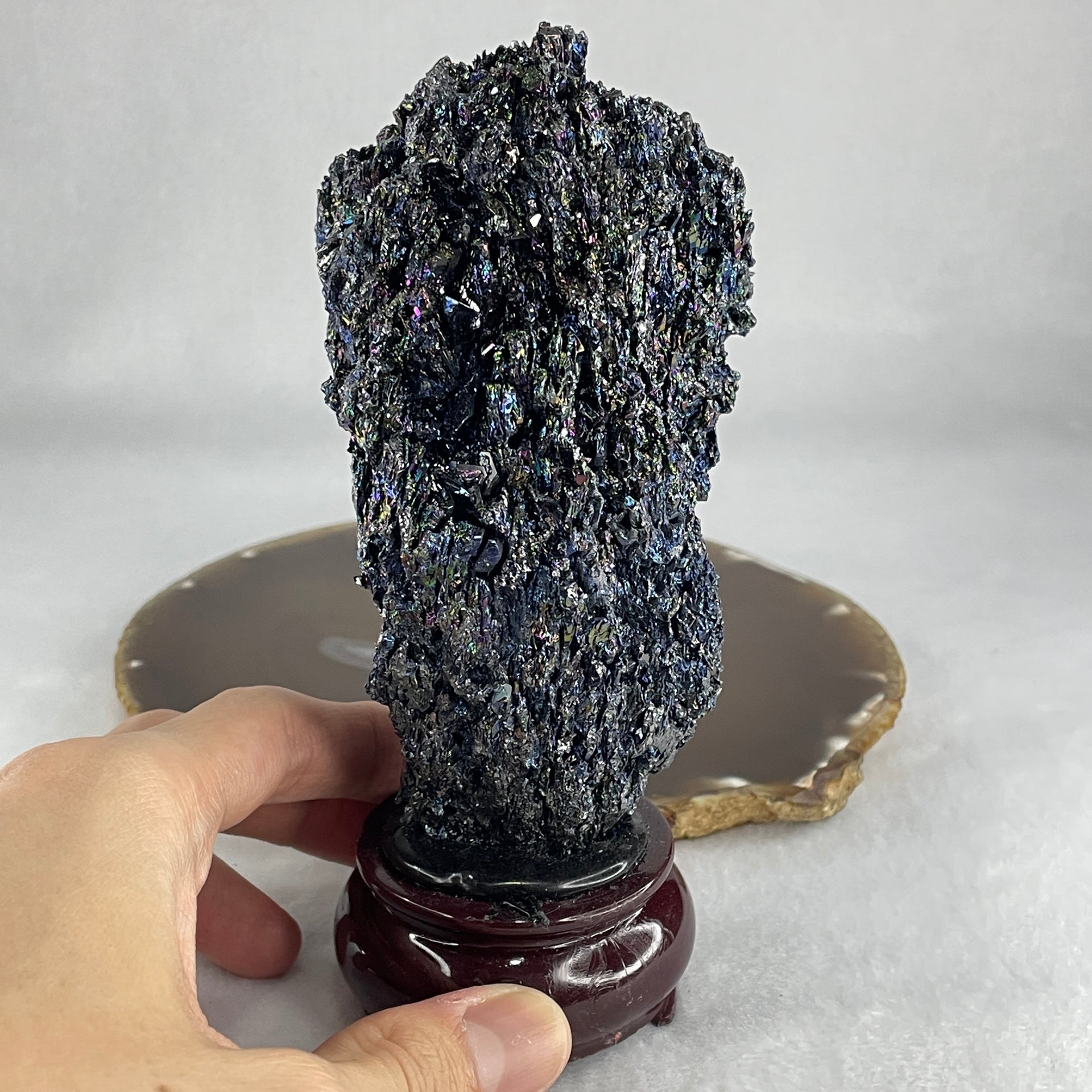 Natural-Black-Moissanite-Rough-Display-with-Wooden-Stand-367.75g-79.0-by-77.0-by-145.8mm