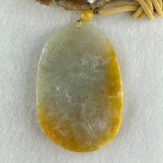 Grand Master Type A Yellowish with Light Green Patches Jadeite Cai Shen Ye God Of Fortune on Shan Shui with Gui Ren Pendant 75.70g 77.0 by 51.1 by 10.0mm - Huangs Jadeite and Jewelry Pte Ltd
