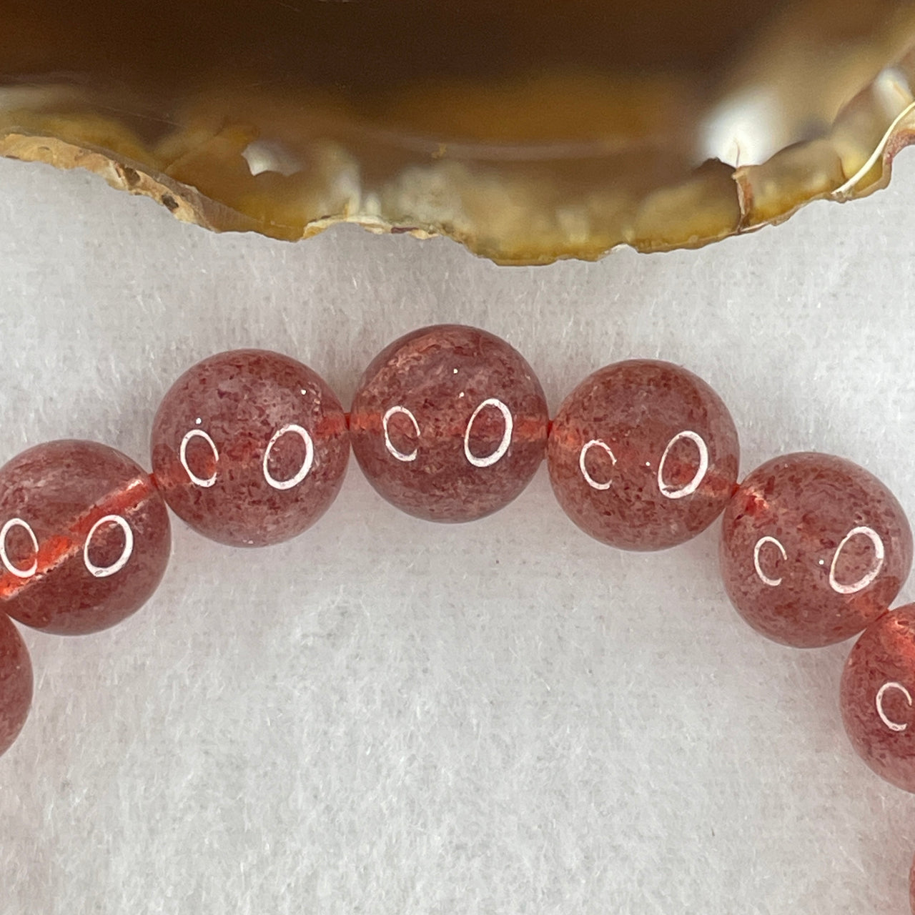Good Grade Natural Strawberry Quartz Beads Bracelet | 11.4mm Stone of Universal Love Power (34.83g | 16cm Wrist Sizing | 18 Beads)