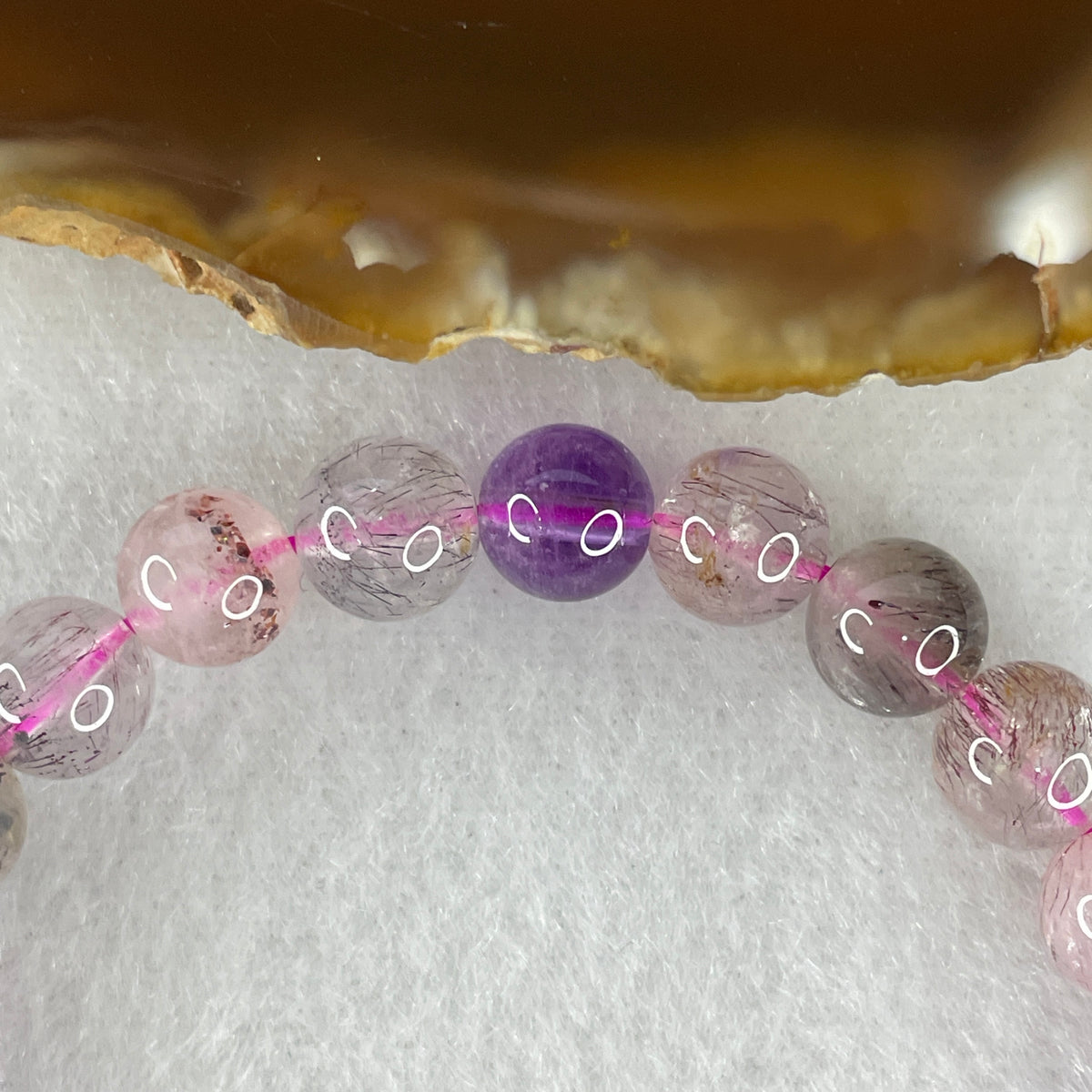 Certified Above-Average Grade Natural Super 7 Crystal Beads Bracelet | High-Density Petite Stackable Strand | Authentic Sacred Seven Multi-Mineral Inclusions Quartz Spiritual Catalyst & Auric Shield Bracelet (14.63g | 15cm Length | 7.7mm | 24 Beads)