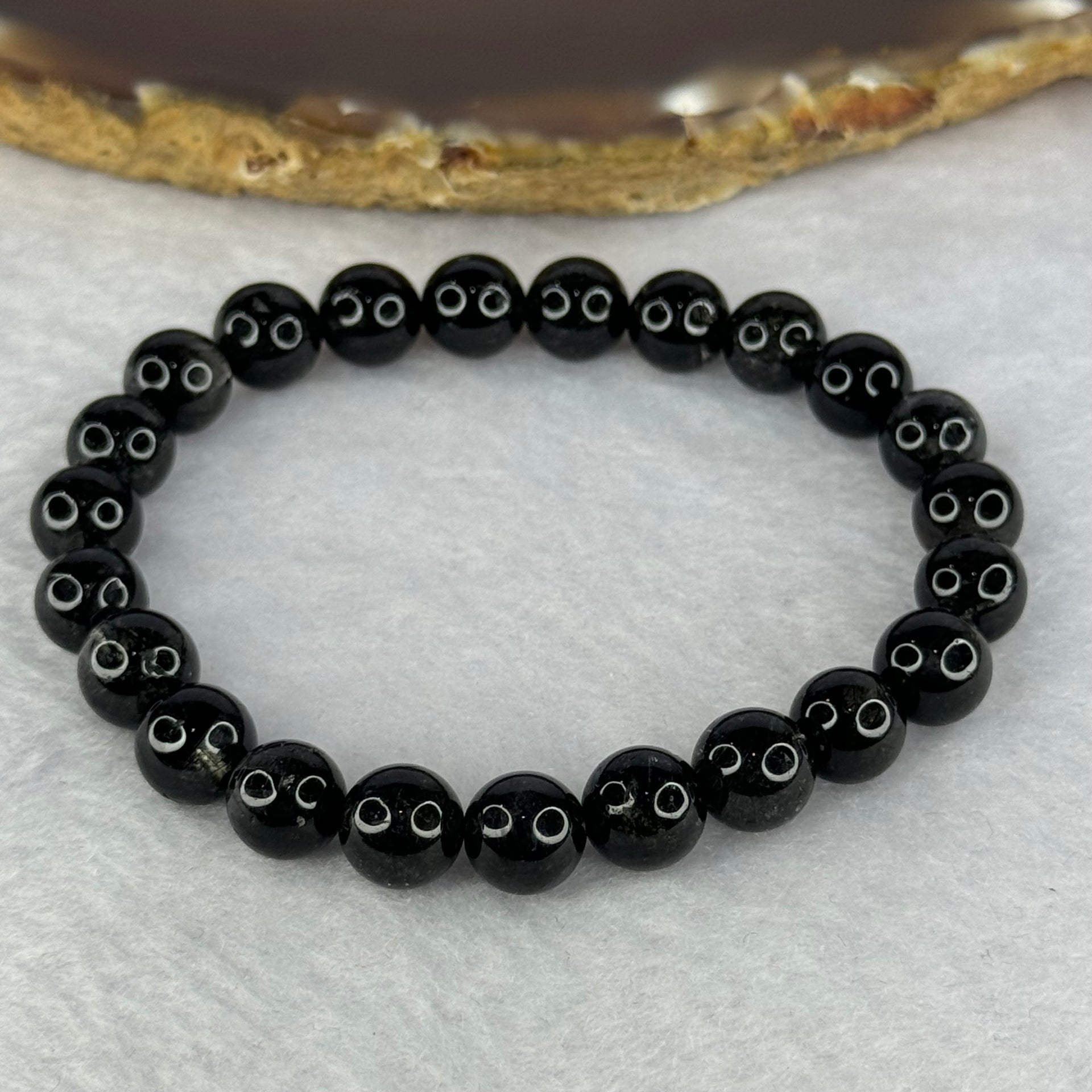 Natural Black Rutilated Quartz Beads Bracelet 天然黑发水晶手链 17.54g 15cm 8.4mm 23 Beads - Huangs Jadeite and Jewelry Pte Ltd