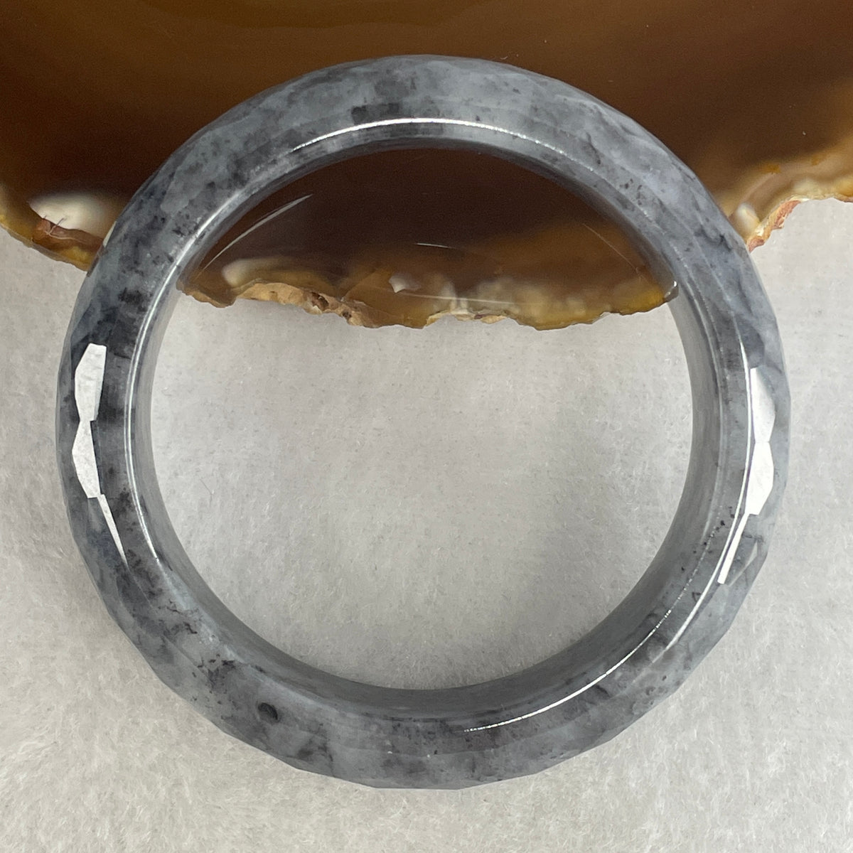 Certified Natural Type A Wuji Grey Jadeite Faceted Bangle | (61.32g | 52.2mm | 15.2mm x 9.1mm | Close to Perfect | Synergy, "Wuji" Spatial Protection & Feng Shui Wealth Guard Anchor)