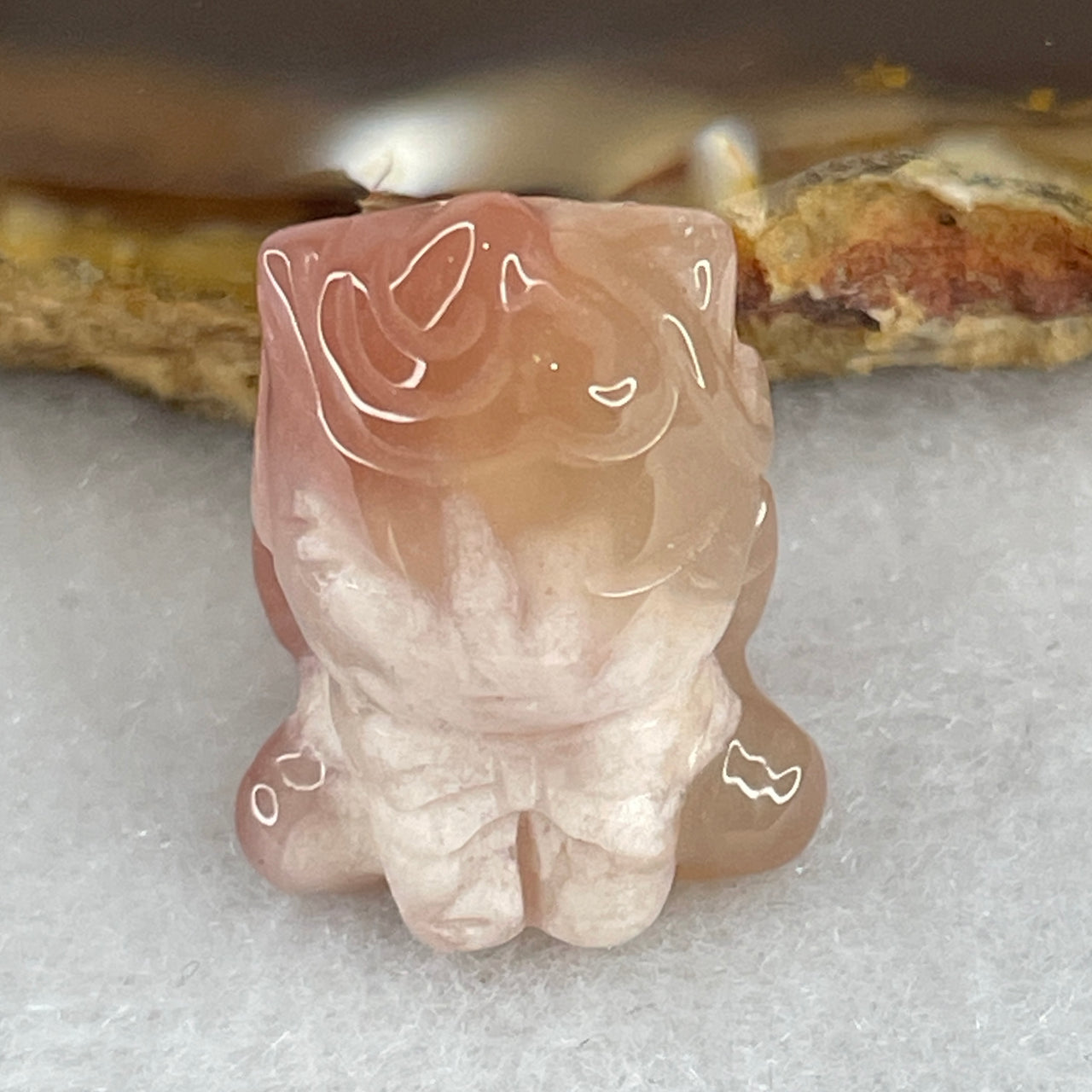 Natural Pink Flower Agate Unicorn Charm 5.69g 21.0 by 15.7 by 14.6mm - Huangs Jadeite and Jewelry Pte Ltd