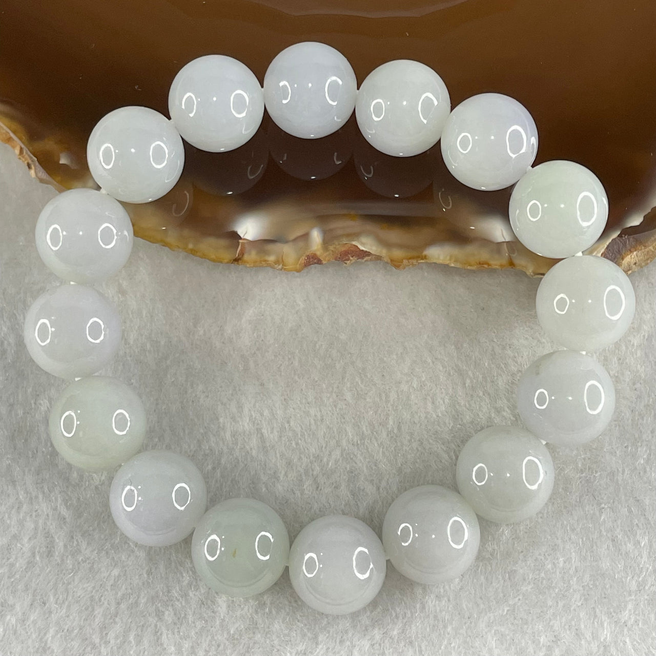 Type A Light Green with Light Lavender Jadeite Beads Bracelet 51.29g 15.5cm 12.3mm 16 Beads - Huangs Jadeite and Jewelry Pte Ltd