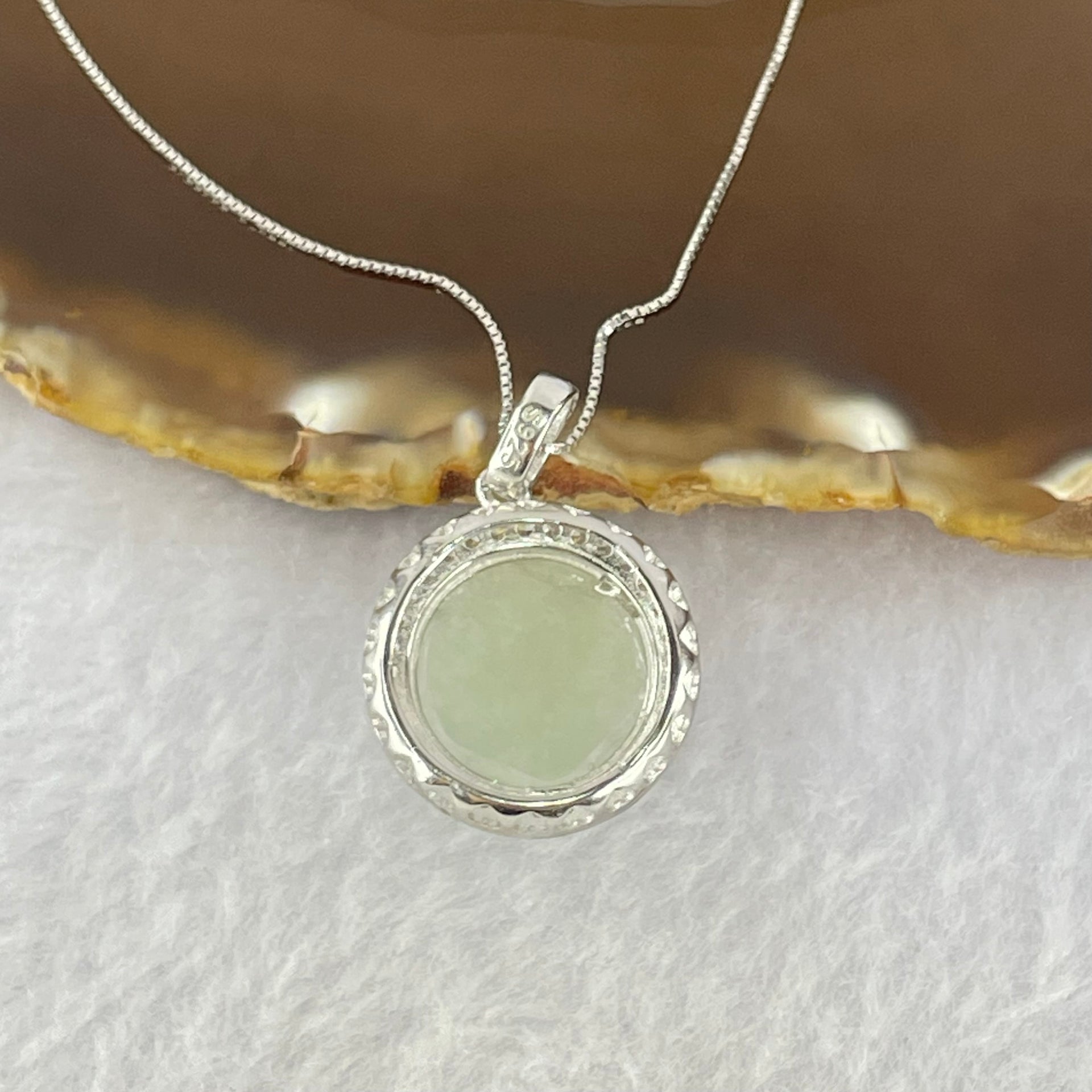 Type A Faint Green Lavender Milo Buddha with Crystals in S925 Sliver Pendant and Necklace 6.12g 14.7 by 14.7 by 7.5mm - Huangs Jadeite and Jewelry Pte Ltd