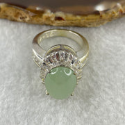 Type A Natural Light Green Jadeite Cabochon 15.2 by 10.8 by 5.0mm Stone for Setting 15.64g (On Silver Ring Mold) US 8.25 HK 18.3 - Huangs Jadeite and Jewelry Pte Ltd