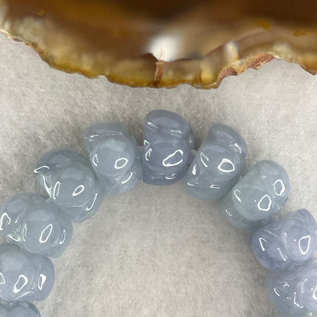 Certified High Grade Type A Full Intense Blueish Lavender Jadeite Lotus Flower Beads Bracelet 28.10g 11cm 10.7mm 20 Beads