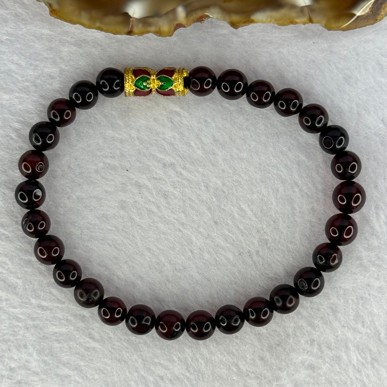 Natural Dark Red Blood Amber Beads Bracelet 天然血珀手链 5.68g 16cm 6.3mm 28 Beads - Huangs Jadeite and Jewelry Pte Ltd