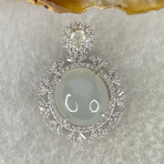 Type A Icy Deep Lavender Cabochon Jadeite in S925 Sliver with Crystal Charm 3.78g 12.8 by 11.9 by 6.0mm - Huangs Jadeite and Jewelry Pte Ltd