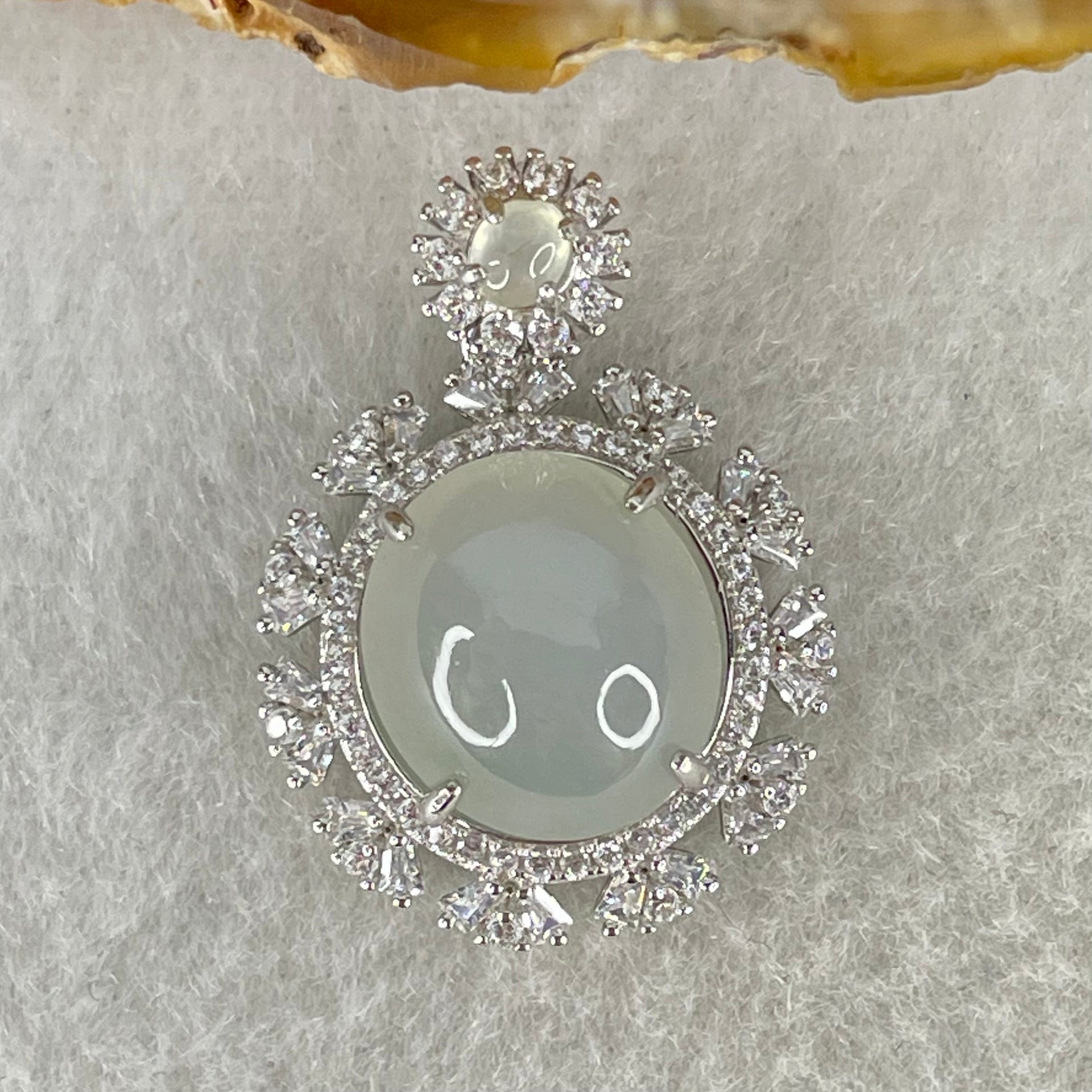 Type A Icy Deep Lavender Cabochon Jadeite in S925 Sliver with Crystal Charm 3.78g 12.8 by 11.9 by 6.0mm - Huangs Jadeite and Jewelry Pte Ltd