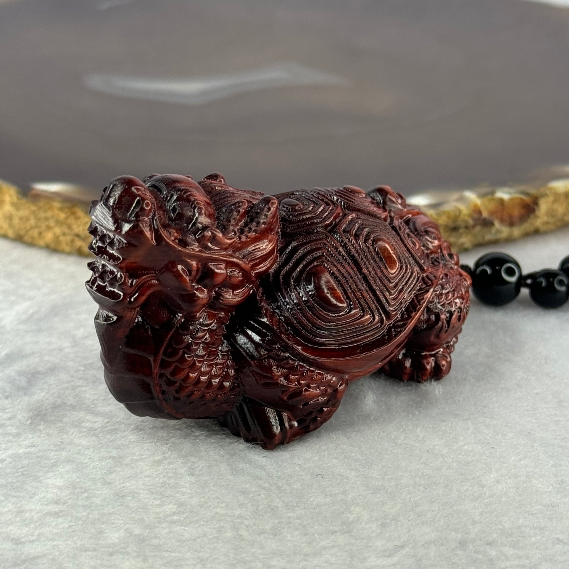 Natural African Rosewood Dragon Tortoise Handplay 天然非洲紫檀龙龟手把件 46.75g 61.6 by 36.4 by 40.4mm - Huangs Jadeite and Jewelry Pte Ltd