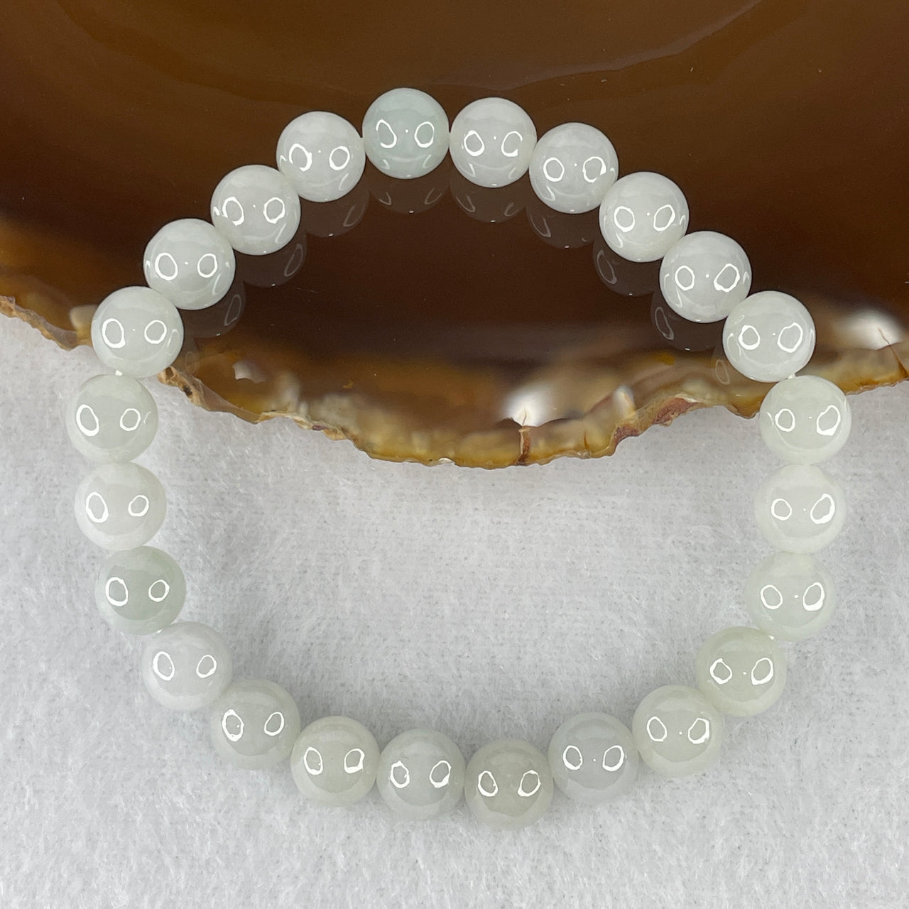 Natural Type A Light Blueish Green Jadeite Bracelet | 16cm Tailored 8.1mm Round Genuine Jade Bead Healing Energy Strand (22.28g, 24 Beads)