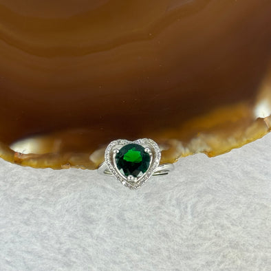 Simulated Emerald in PT950 Plated Sliver Sliver Ring (Adjustable Size) 款仿真祖母绿爱心戒指 2.59g 7.5 by 7.7 by 2.0mm - Huangs Jadeite and Jewelry Pte Ltd